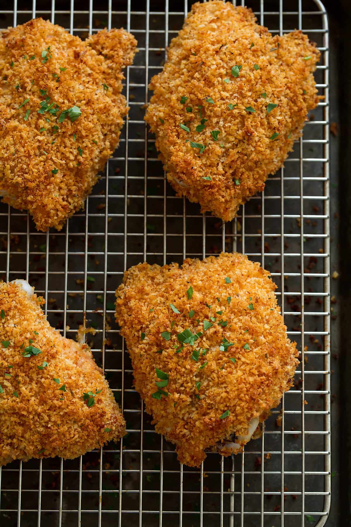 Oven Fried Chicken on wire rack on baking sheet