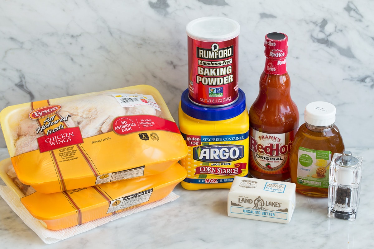 Ingredients shown here that are needed to make buffalo wings and sauce.