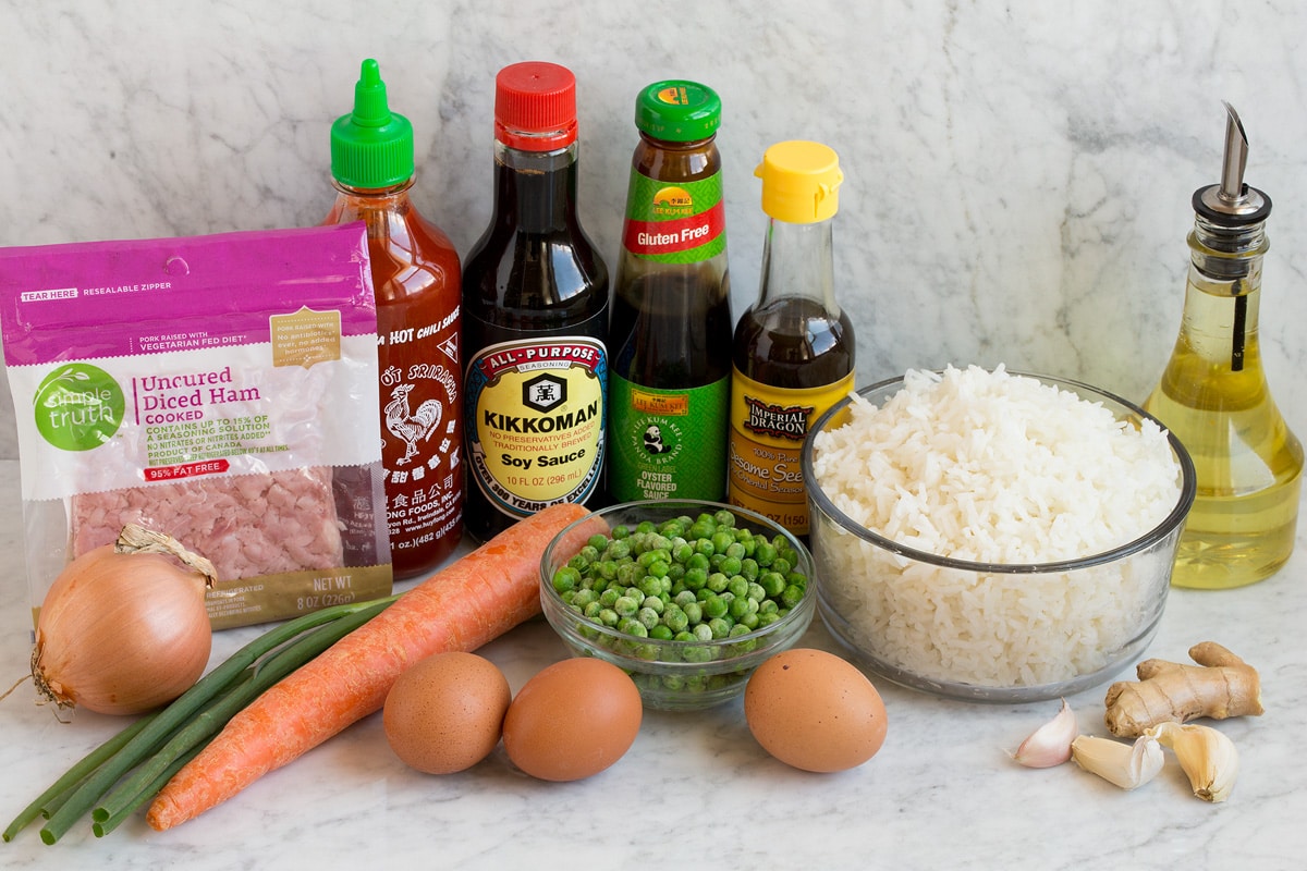 Image of ingredients used in fried rice.