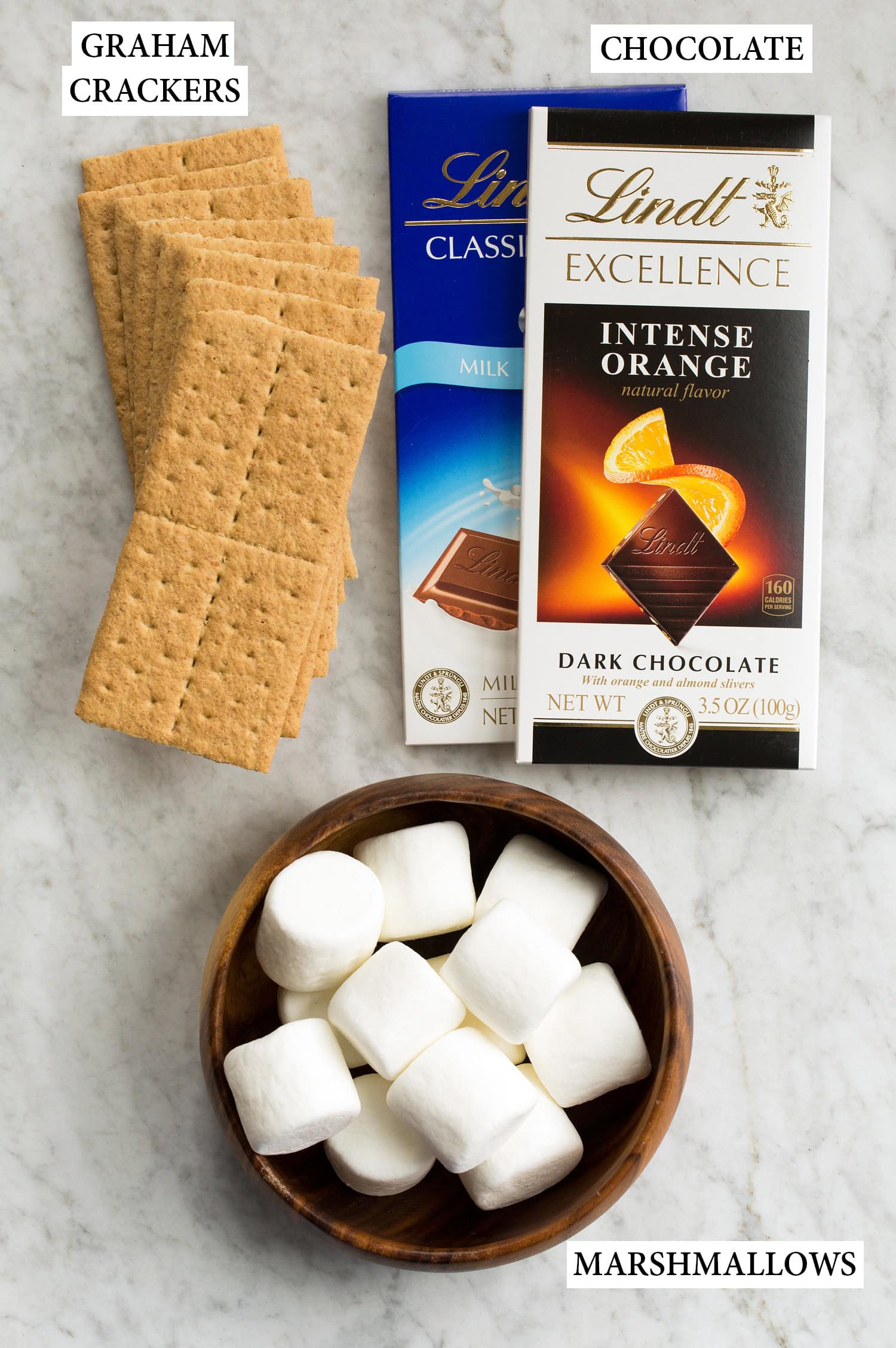 Ingredients used to make s'mores.